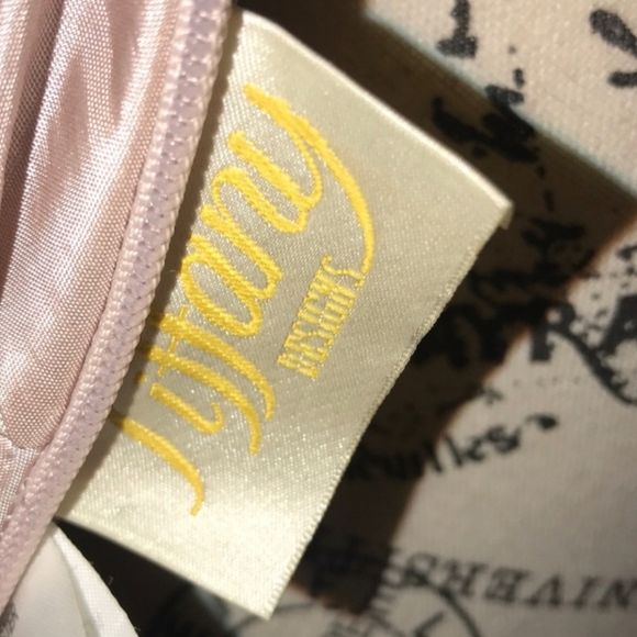 Tiffany Designs Champagne Asymmetrical Ruched Gown - Picture 11 of 13